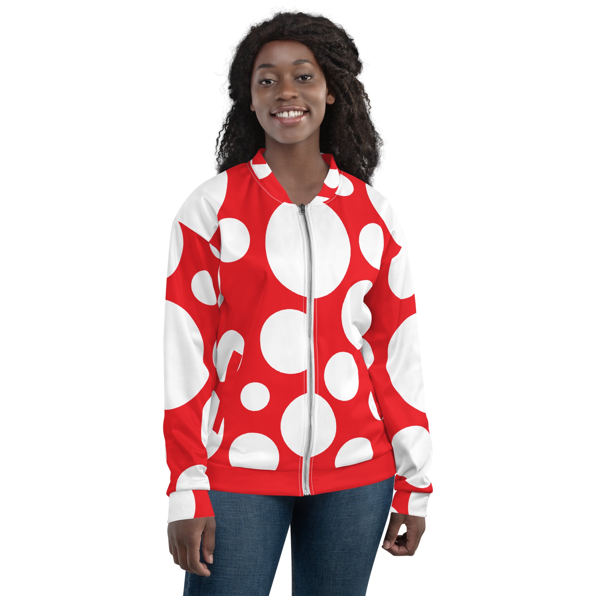 Red and white bomber jacket lanica